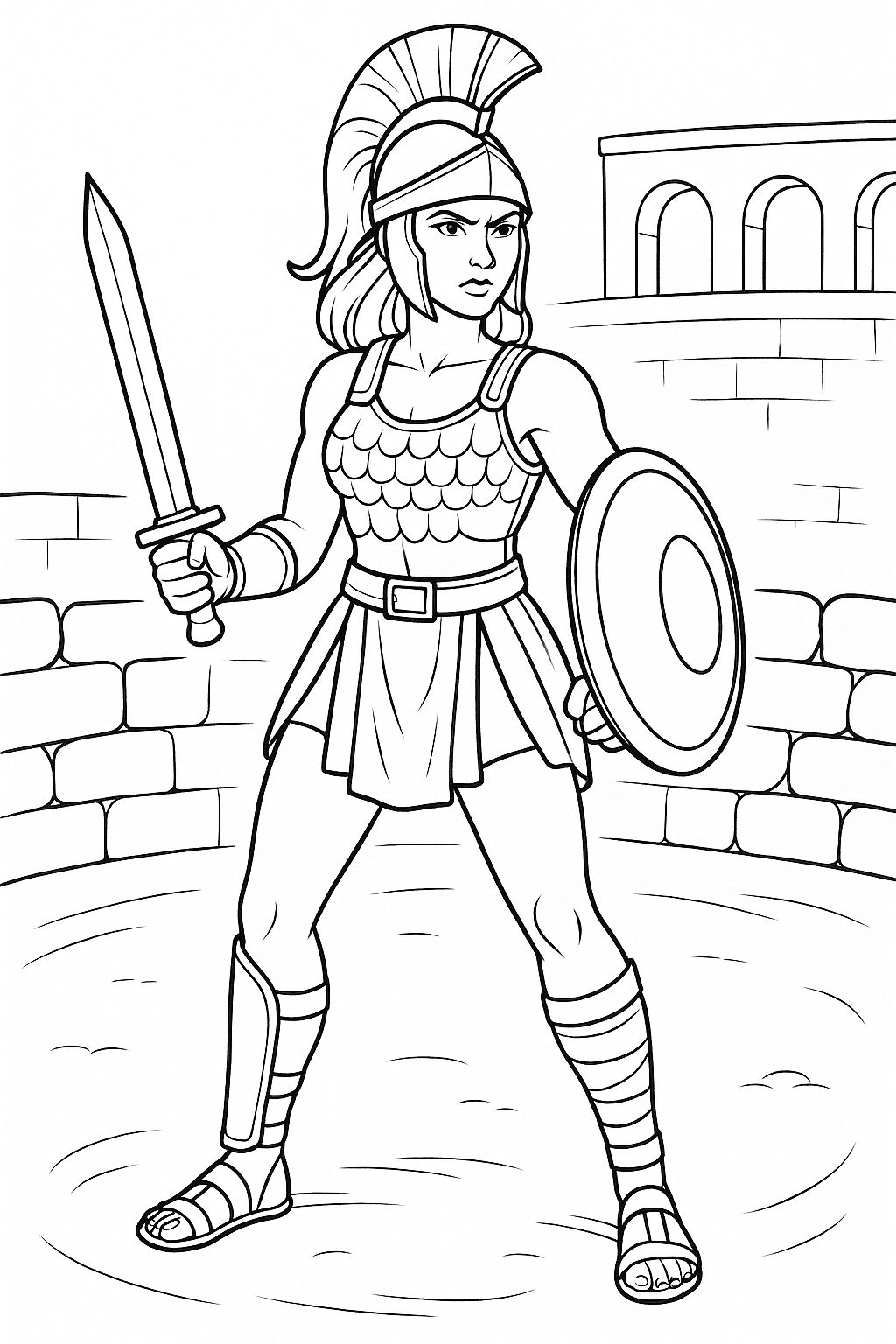 Eine Gladiatorin zum Ausmalen